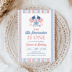 Little Firecracker 4th of July 1st Birthday  Invitation