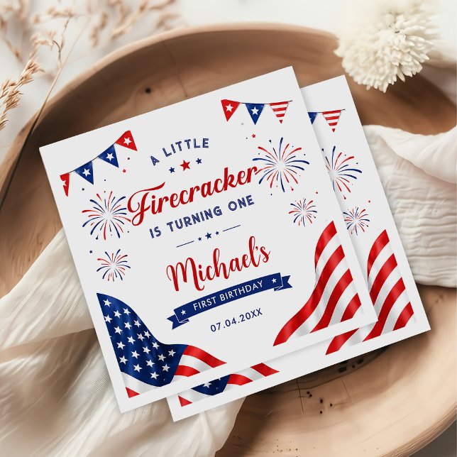 Little Firecracker 4th of July 1st Birthday Napkin (Creator Uploaded)