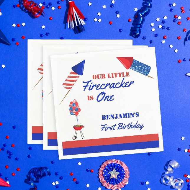  Little Firecracker 4th of July 1st Birthday  Napkin (Creator Uploaded)