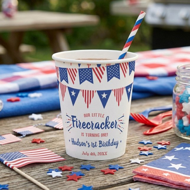 Little Firecracker 4th Of July 1st Birthday Paper Cups (Creator Uploaded)