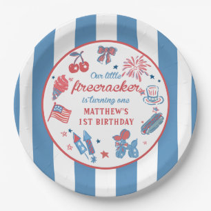 Little Firecracker 4th of July 1st Birthday Paper Plate