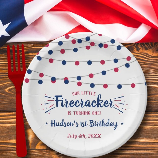 Little Firecracker 4th Of July 1st Birthday Paper Plate (Creator Uploaded)