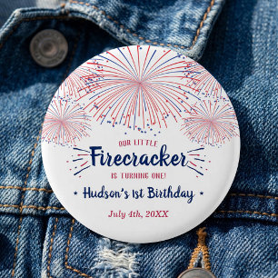 Little Firecracker 4th Of July 1st Birthday Party 3 Cm Round Badge