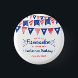 Little Firecracker 4th Of July 1st Birthday Party 3 Cm Round Badge<br><div class="desc">Celebrate in style with these trendy 1st birthday party favour buttons. This design is easy to personalise with your special event wording and your guests will be thrilled when they see these fabulous favour buttons. Matching items can be found in the collection.</div>