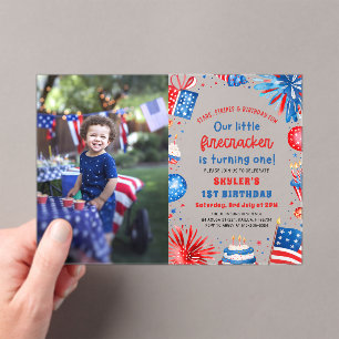 Little Firecracker 4th of July 1st Birthday Party Acrylic Invitations