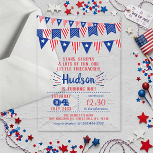 Little Firecracker 4th Of July 1st Birthday Party Acrylic Invitations