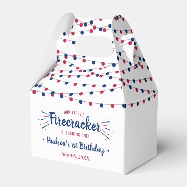 Little Firecracker 4th Of July 1st Birthday Party Favour Box (Front Side)