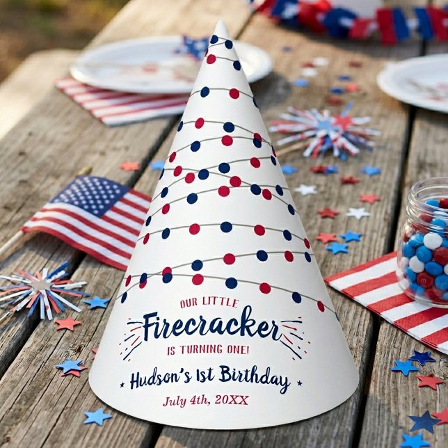 Little Firecracker 4th Of July 1st Birthday Party Hat (Creator Uploaded)