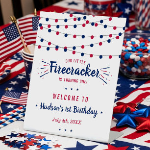 Little Firecracker 4th Of July 1st Birthday Pedestal Sign