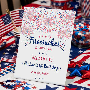 Little Firecracker 4th Of July 1st Birthday Pedestal Sign