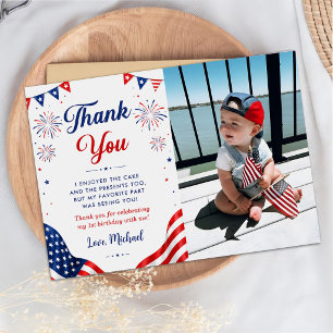 Little Firecracker 4th Of July 1st Birthday Photo Thank You Card