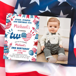 Little Firecracker 4th Of July 2nd Birthday Photo Invitation