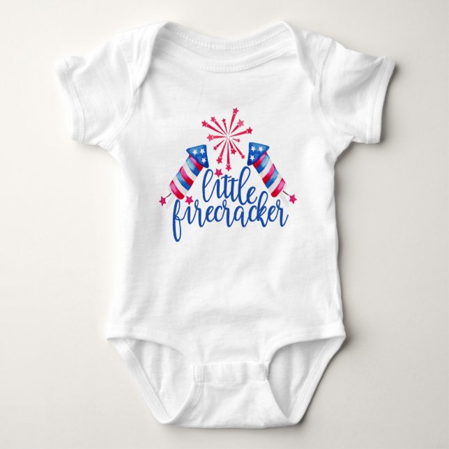 Little Firecracker 4th of July Baby Bodysuit  (Front)