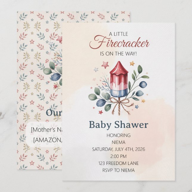 Little Firecracker 4th of July Baby Shower Invitation (Front/Back)