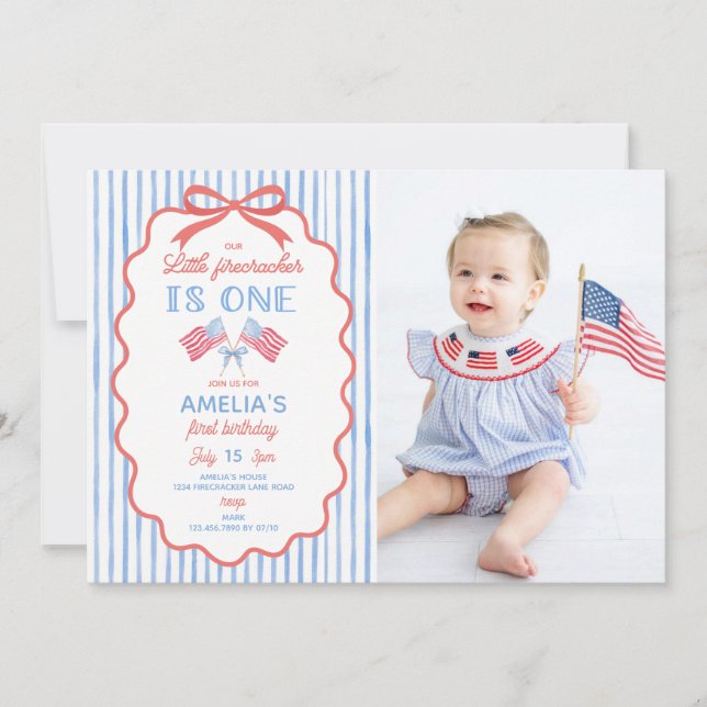 Little Firecracker 4th of July Birthday Invitation (Front)
