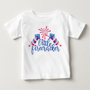 Little Firecracker 4th of July Birthday Patriotic  Baby T-Shirt