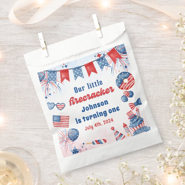 Little Firecracker 4th of July Summer Birthday Favour Bags (Clipped)