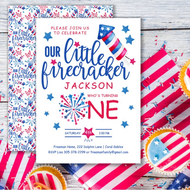 Little Firecracker 4th of July Summer Birthday  Invitation (Creator Uploaded)