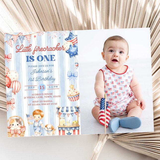 Little Firecracker Boy 1st Birthday Invitation (Creator Uploaded)