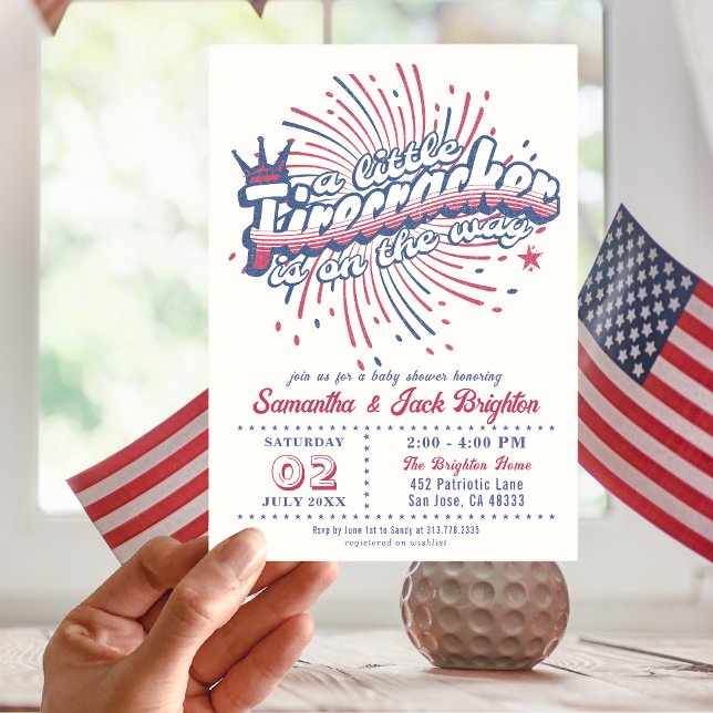 Little Firecracker Fourth of July USA Baby Shower Invitation (Creator Uploaded)