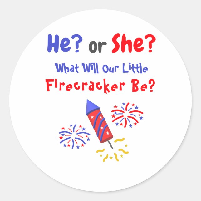 Little Firecracker Gender Reveal Classic Round Sticker (Front)