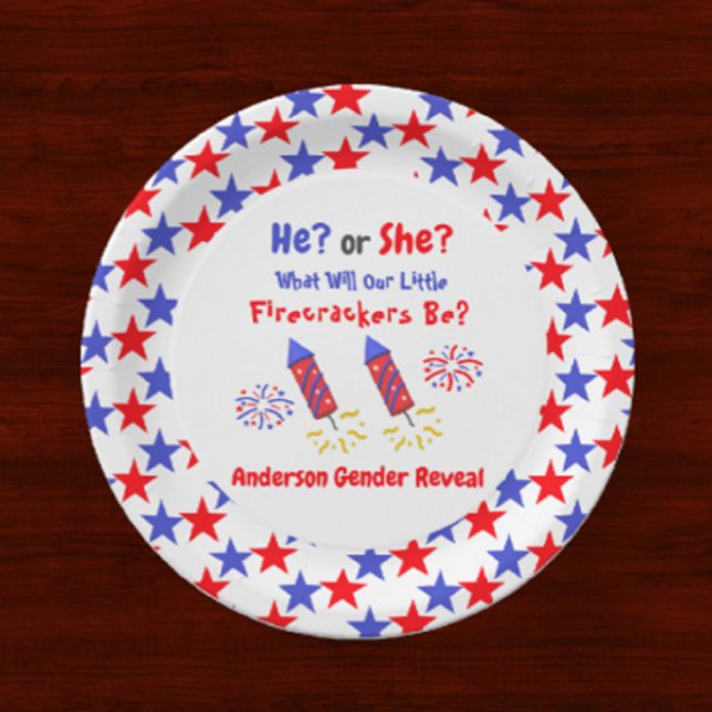 Little Firecracker Gender Reveal Paper Plate (Creator Uploaded)