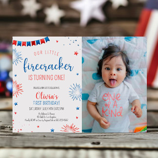 Little Firecracker Kids Birthday Party Photo Invitation