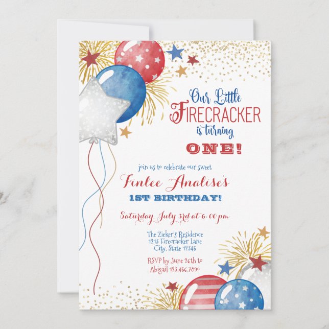 Little Firecracker Patriotic July Red White Blue Invitation (Front)