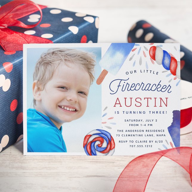 Little Firecracker | Popsicle Kids Birthday Photo Invitation (Creator Uploaded)