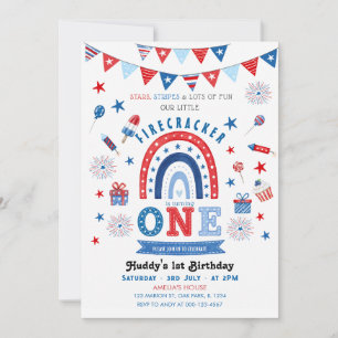 Little Firecracker Red White & Blue Birthday Invitation
