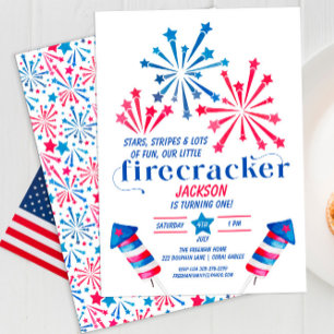 Little Firecracker Red White Blue Birthday Party  Invitation