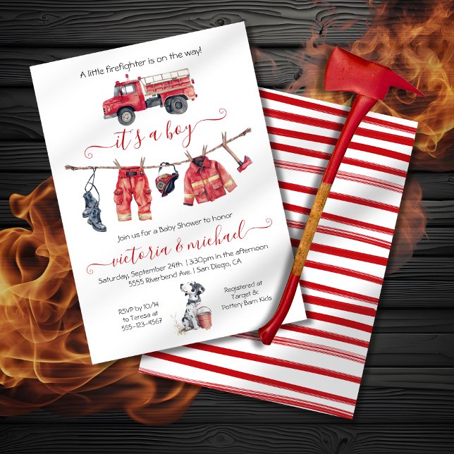 LIttle firefighter Baby Shower Clothesline Invitation (Creator Uploaded)