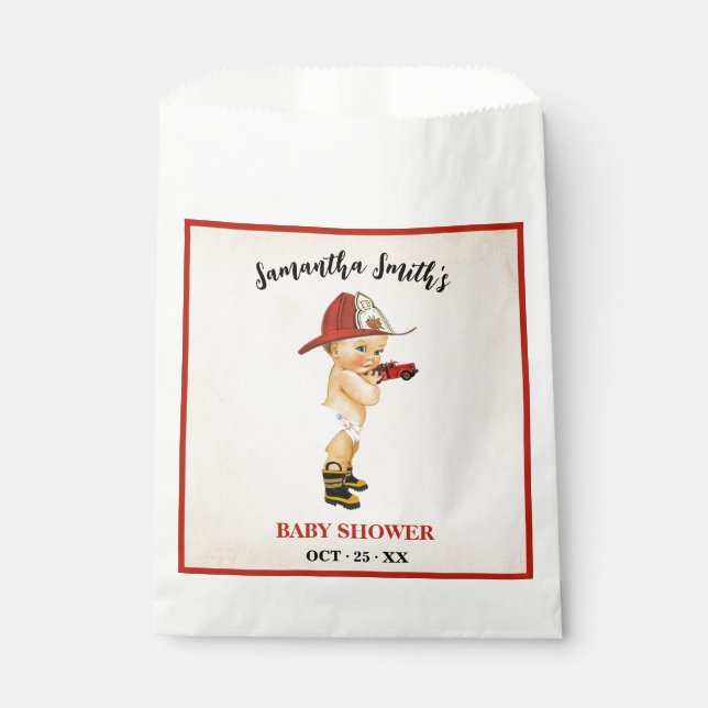 Little Firefighter Baby Shower Party Favour Bag (Front)