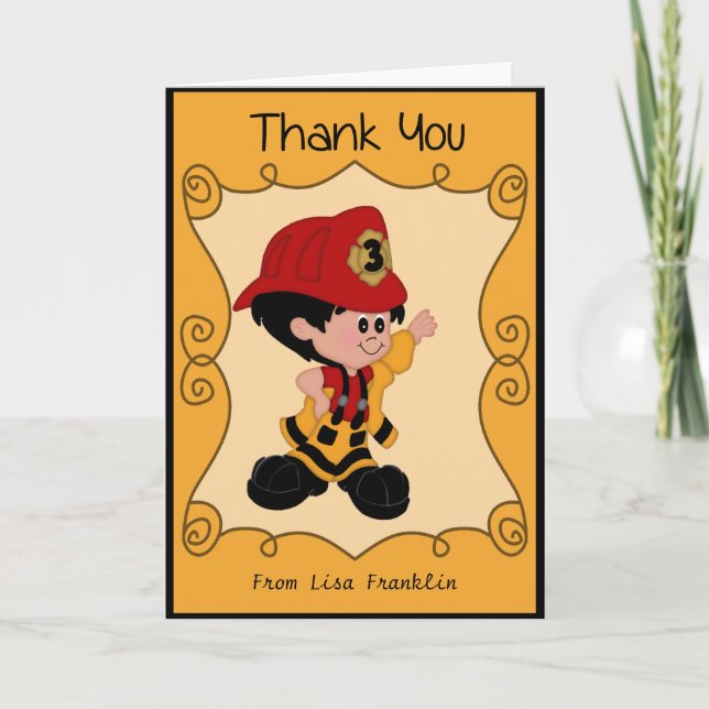 Little Firefighter Baby Shower Thank You Note (Front)
