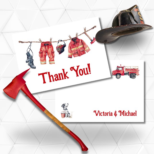 Little Firefighter Clothesline Thank You Note Invitation (Creator Uploaded)