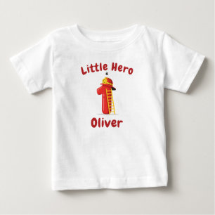 Little Firefighter Hero First Birthday Baby T-Shirt