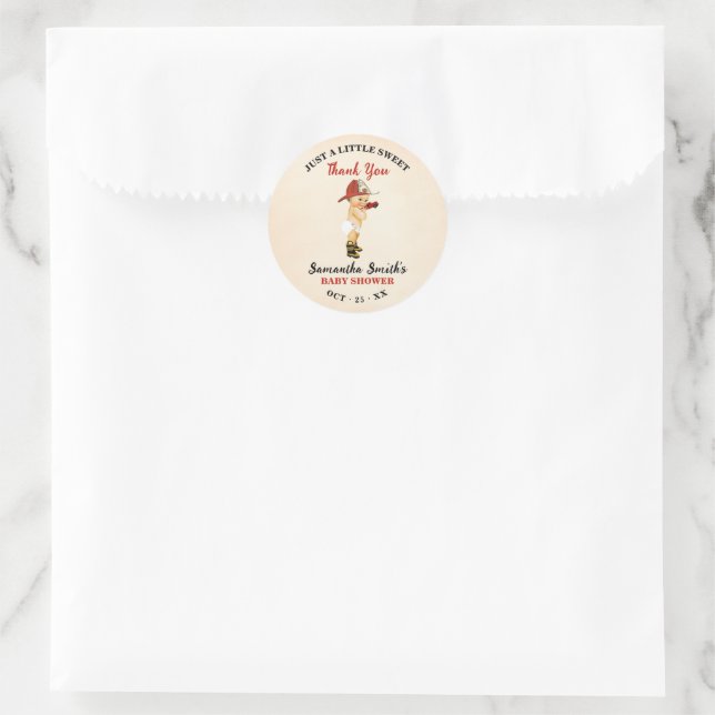 Little Firefighter Red Baby Shower Thank You Classic Round Sticker (Bag)