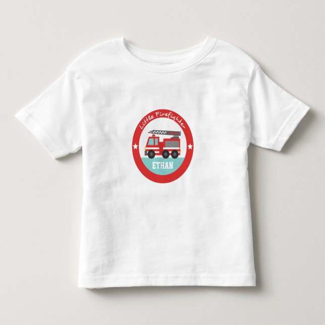 Little Firefighter, Red Fire Truck, For Boys Toddler T-Shirt (Front)
