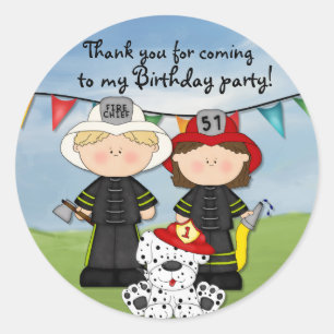 Little Fireman Birthday - Customise Classic Round Sticker