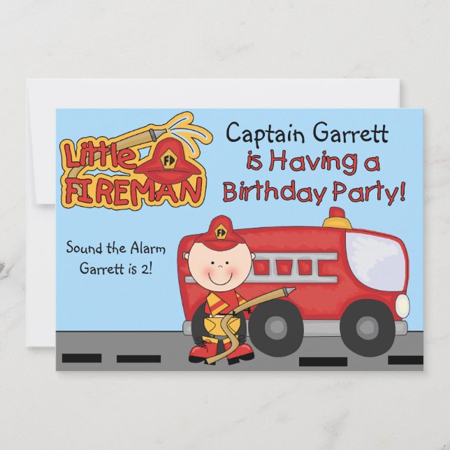 Little Fireman Custom Fire Truck Birthday Invitation (Front)