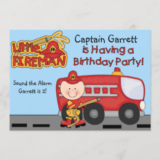 Little Fireman Custom Fire Truck Birthday Invitation