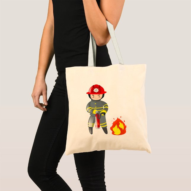 Little Fireman Hero Putting Out Fire Tote Bag (Creator Uploaded)