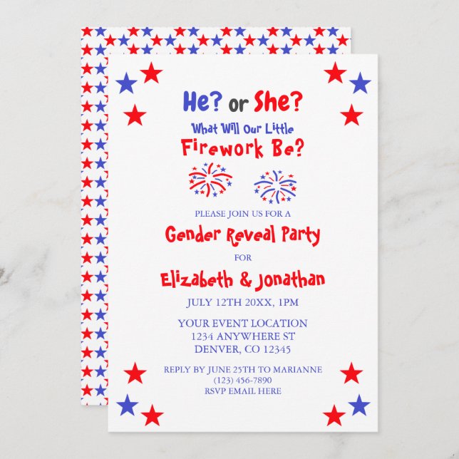 Little Firework American Gender Reveal Invitation (Front/Back)