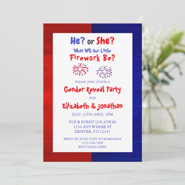 Little Firework American Gender Reveal Invitation (Standing Front)