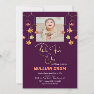 Little Fish Crimson Colour Baby 1st Birthday Invitation
