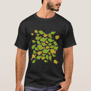 Little Fish Pattern Green And Pink T-Shirt