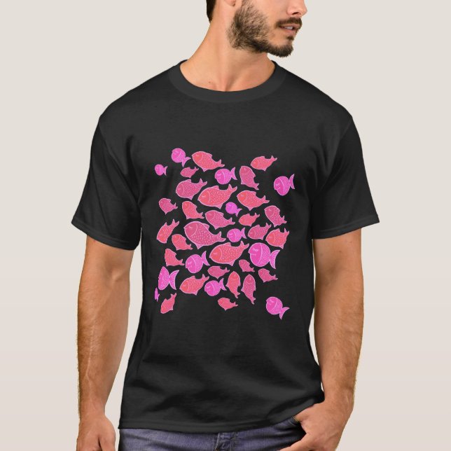 Little Fish Pattern Pink And Blue T-Shirt (Front)