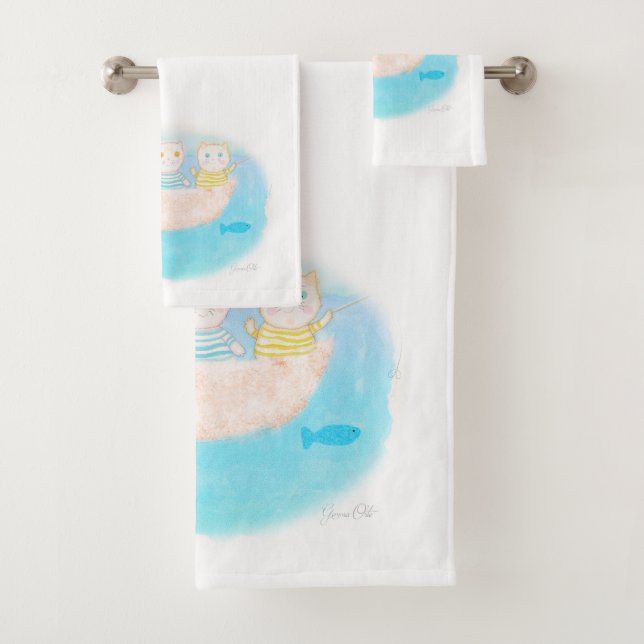 Little fisher cats Towels set. (Insitu)