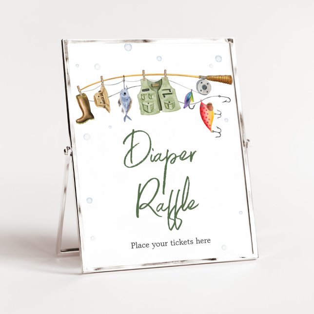 Little Fisherman Baby Shower Diaper Raffle Poster (Boho Fisherman Baby Shower Diaper Raffle Sign)