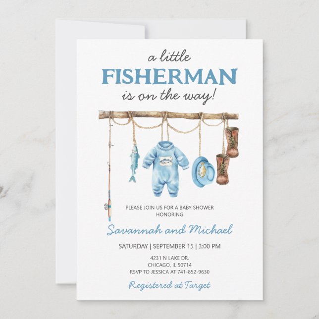Little Fisherman Baby Shower Invitation (Front)